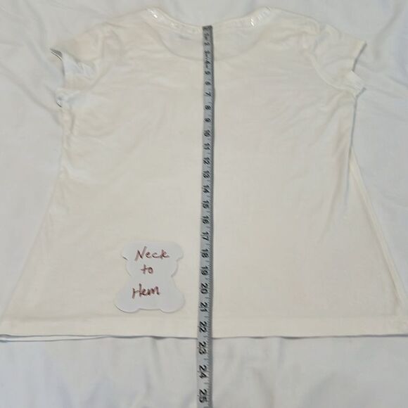 Chicos size O/S white embellished neckline short sleeve closet staple tshirt EUC - Picture 8 of 10